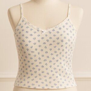 Brandy Melville Blue Floral Lace-Trim Cami